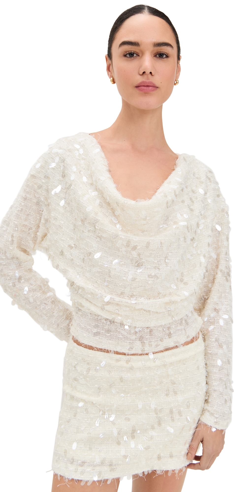 Sequin Long Sleeve Top Champagne