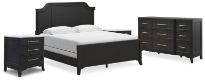 Welltern Queen Panel Bed with Dresser and 2 Nightstands, Black