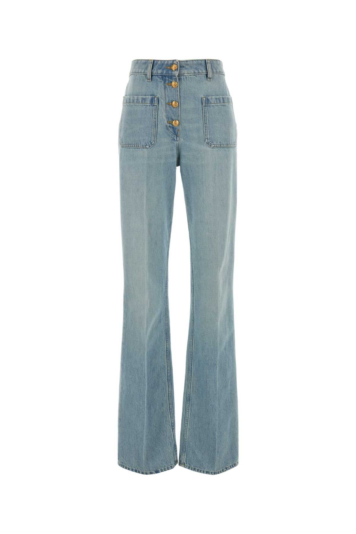 High-Waist Button-Front Jeans — Blue