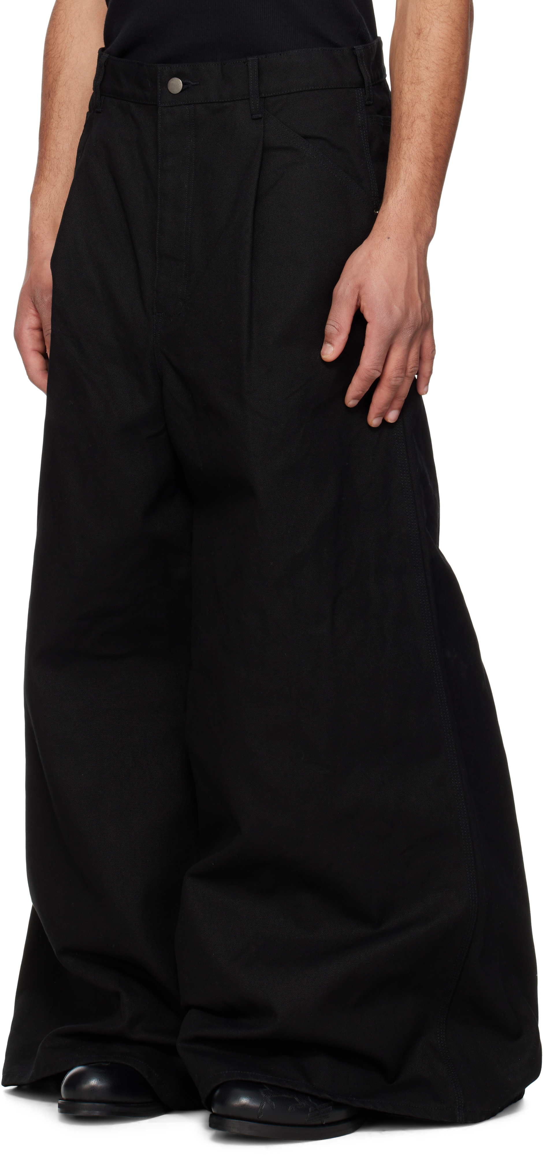 FUMITO GANRYU Black Reverse Baggy Work Trousers