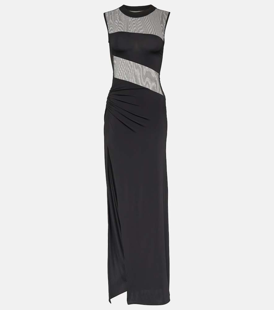 Mesh and jersey maxi dress