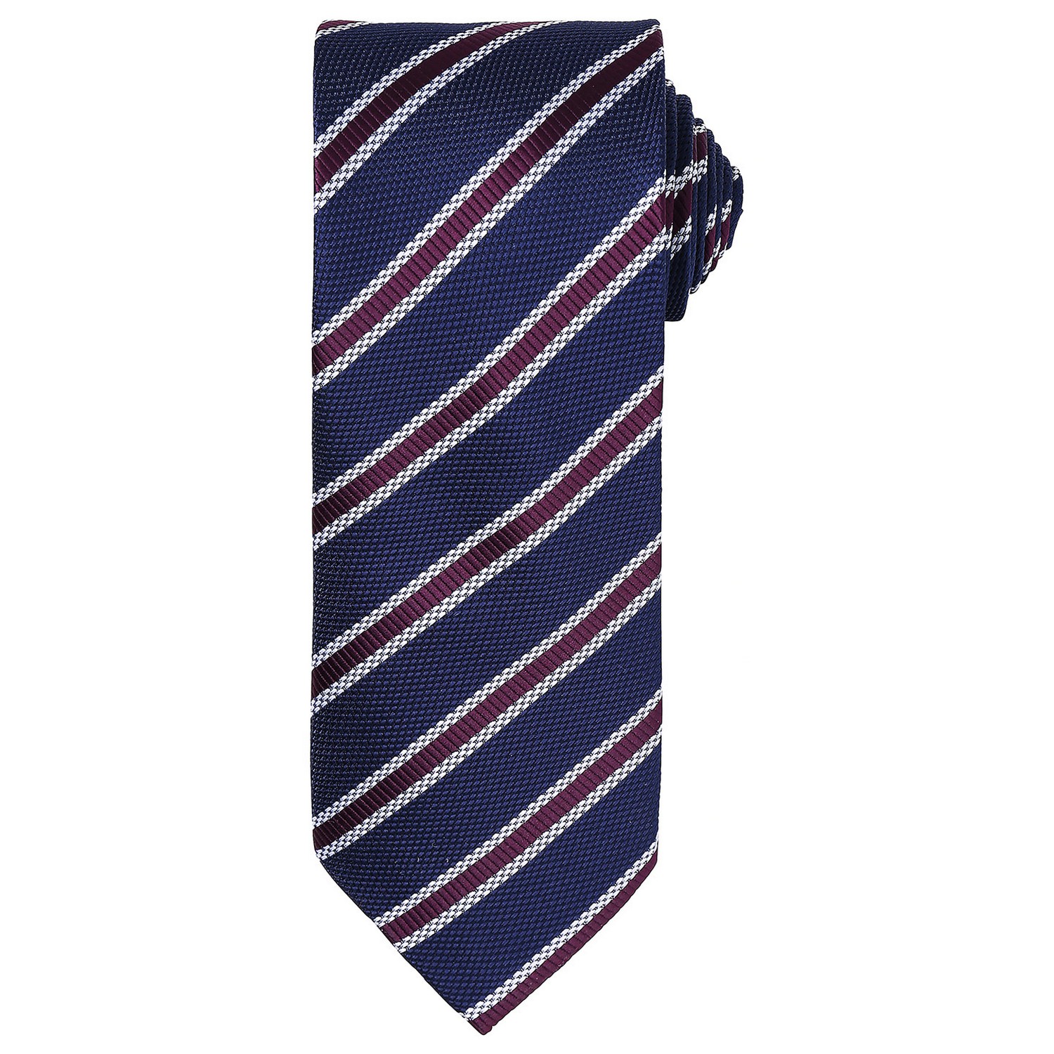 Premier Mens Stripe Waffle Tie Navy/Aubergine - One