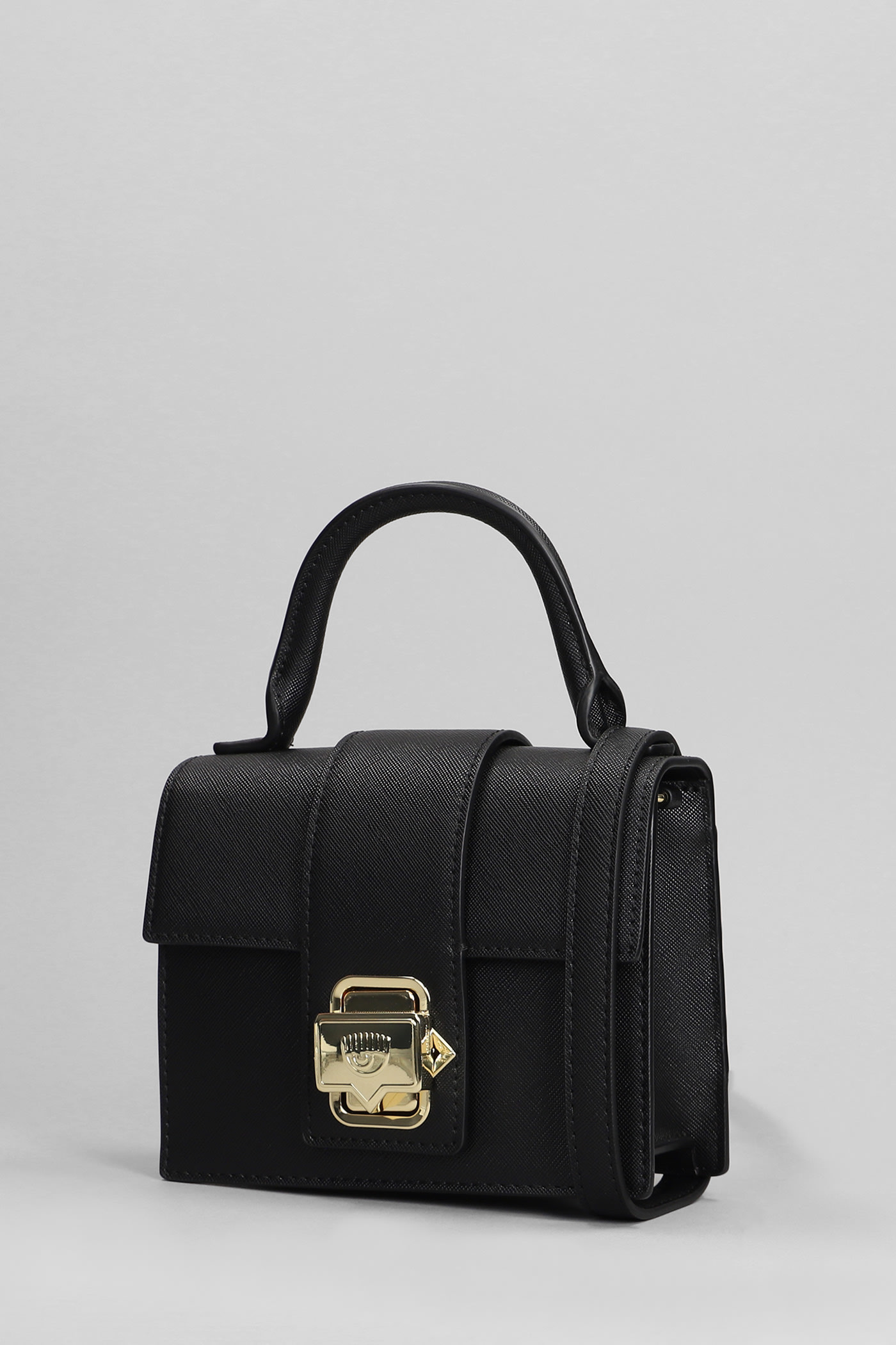 Hand Bag In Black Faux Leather