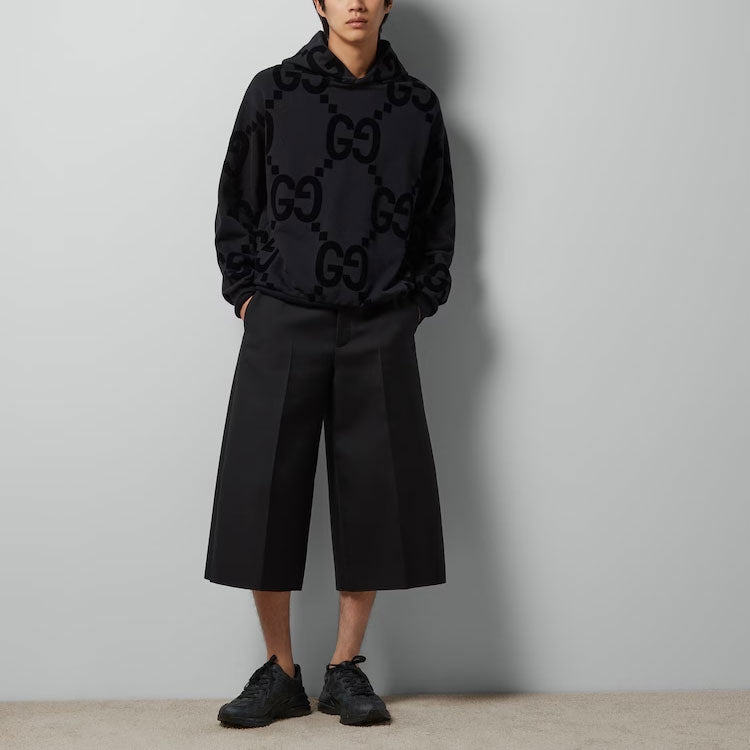GG Flocked Print Cotton Fleece Sweatshirt 'Black'