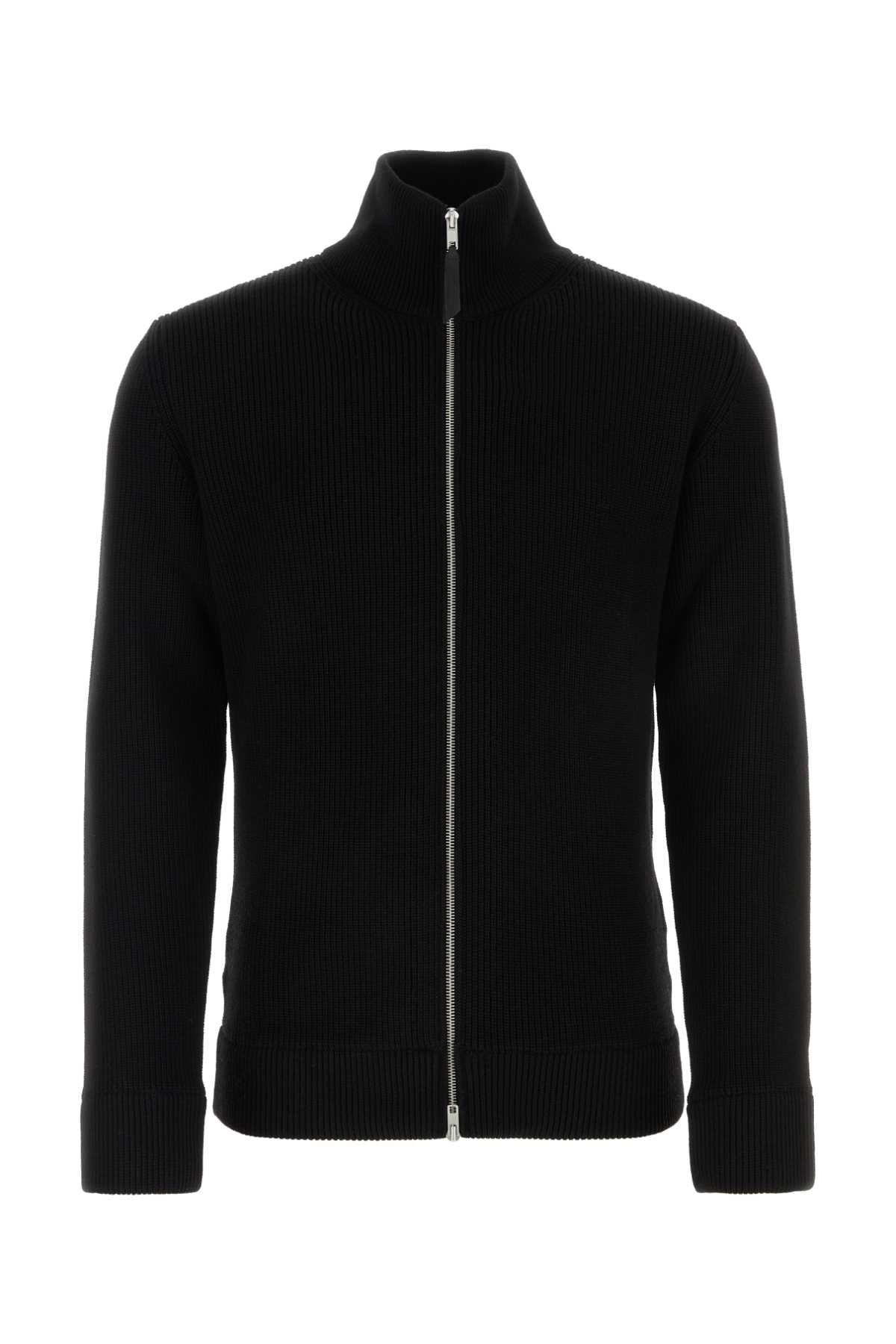 Ribbed Cotton-Wool Blend Cardigan — Black