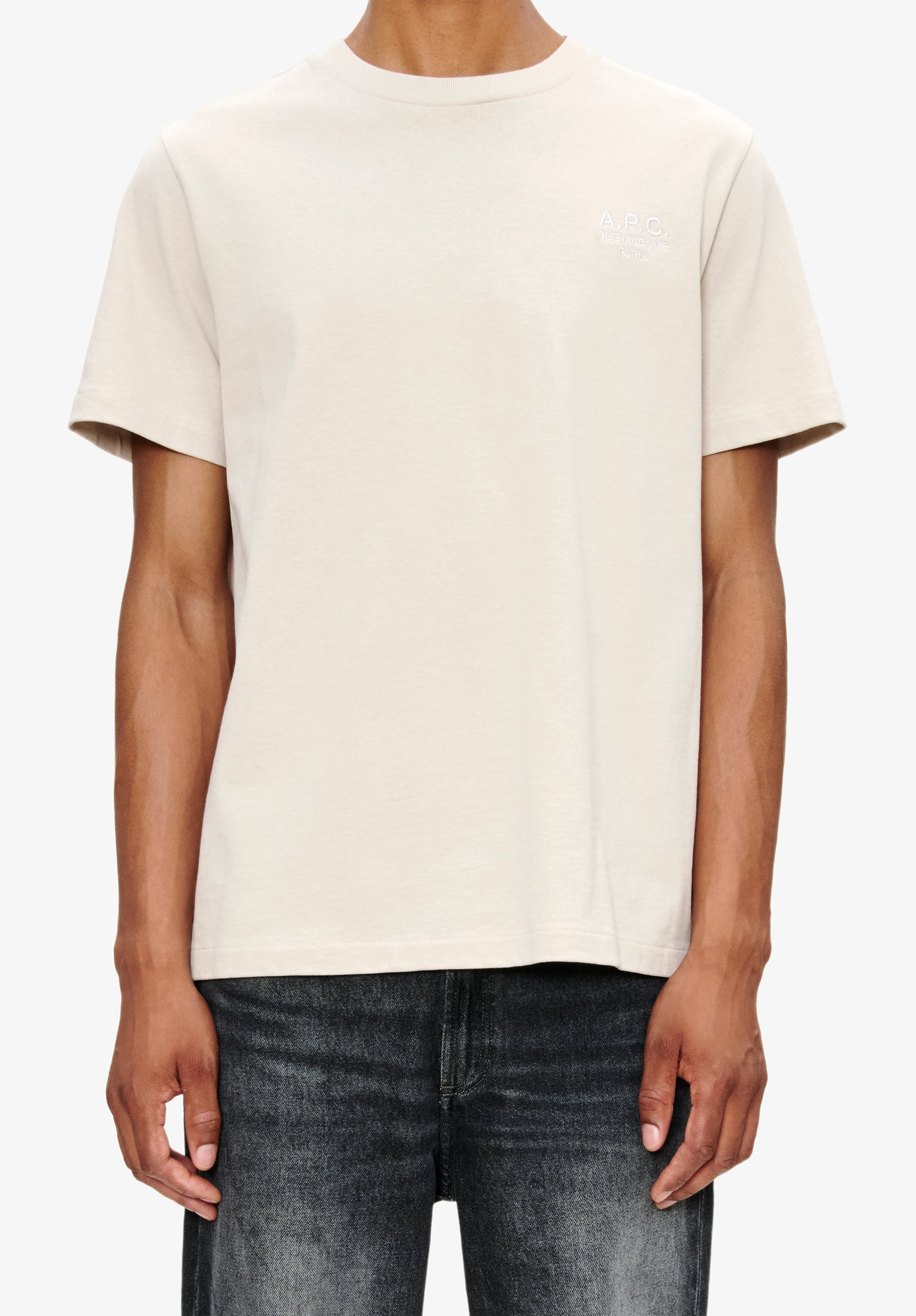 A. P.C. Men's Standard Rue Madame T-shirt Size: Extra Small in Putty grey