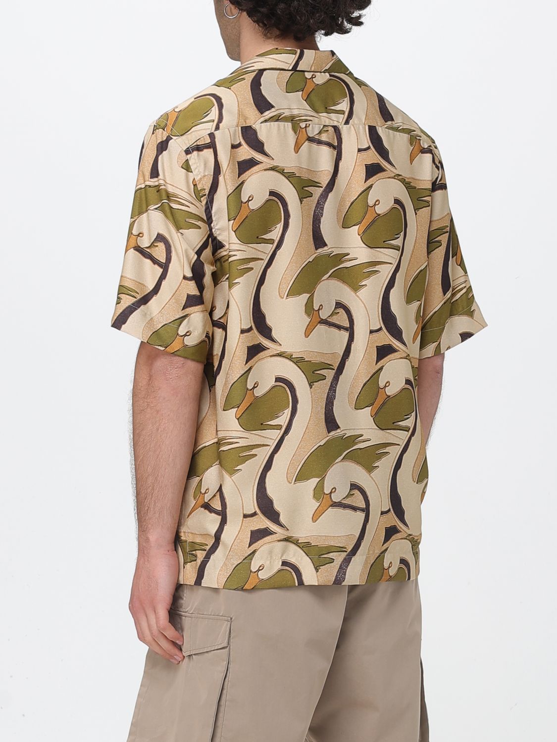 Swan Print Short Sleeved Regular Fit Button Down Shirt