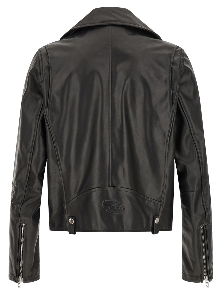 Biker jacket in waxed leather - Leather jackets - Man - Black