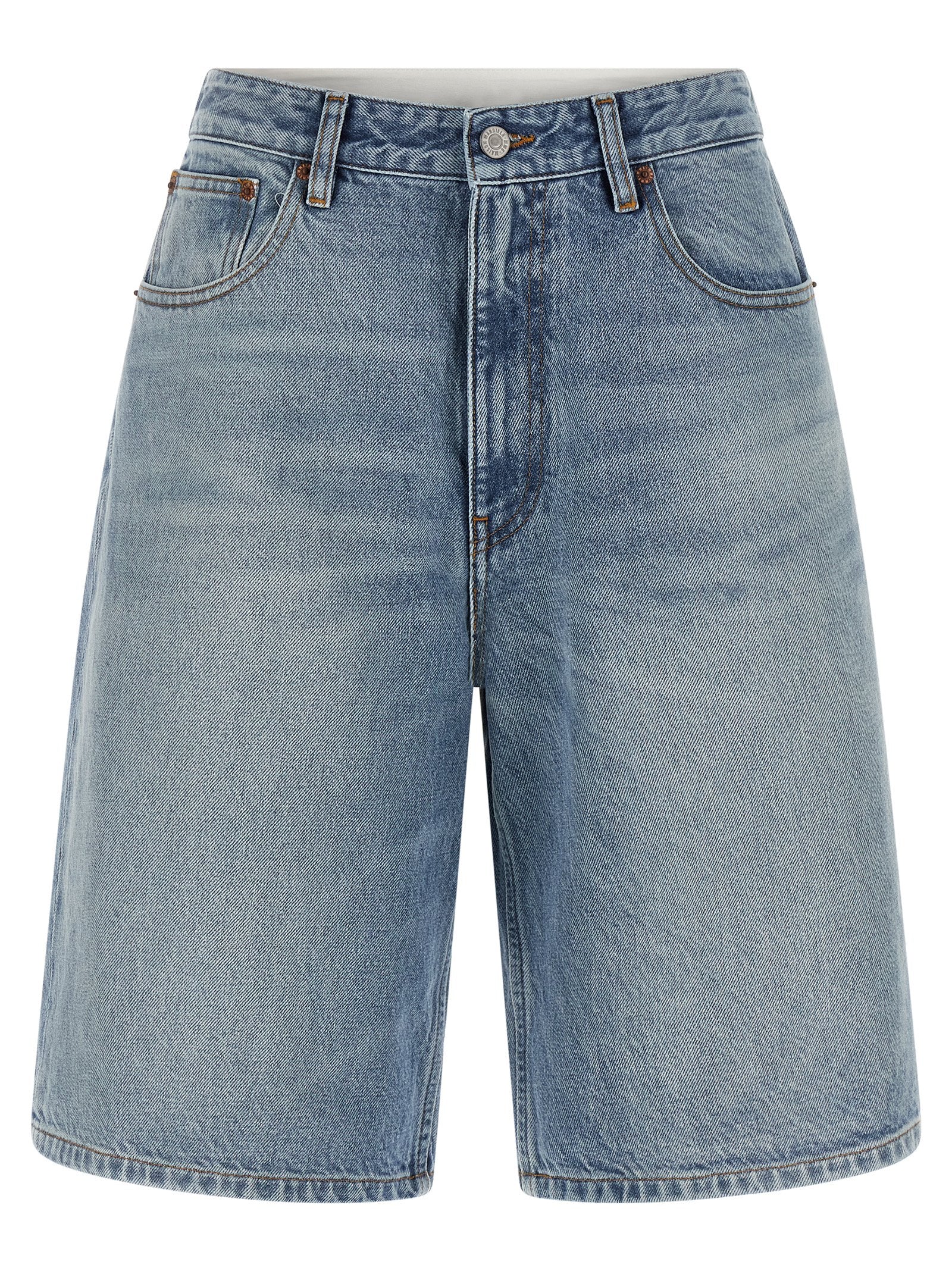 Cotton Denim Bermuda Shorts — Blue