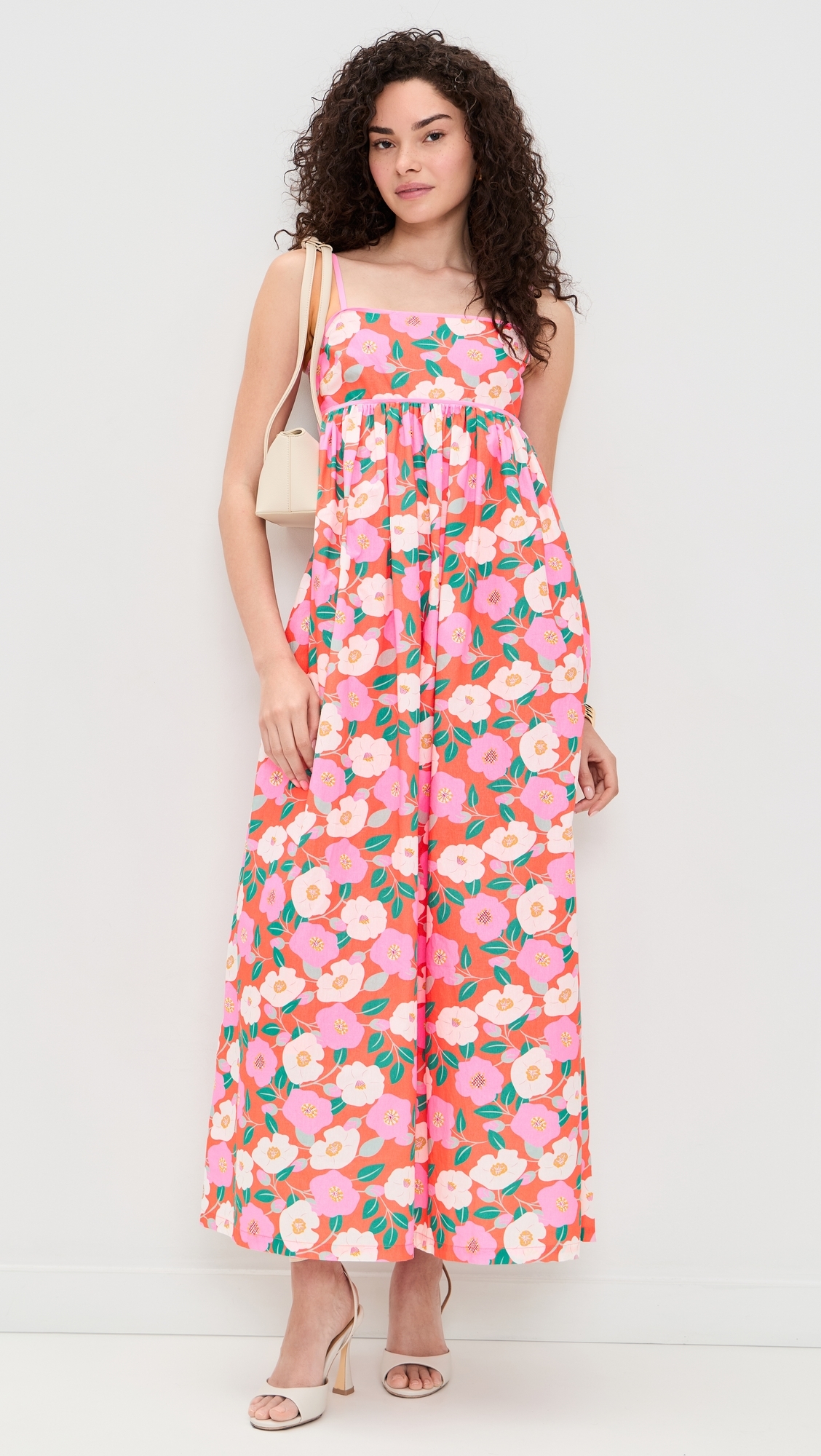 Print Empire Waist Maxi Dress Coral Orange Multi