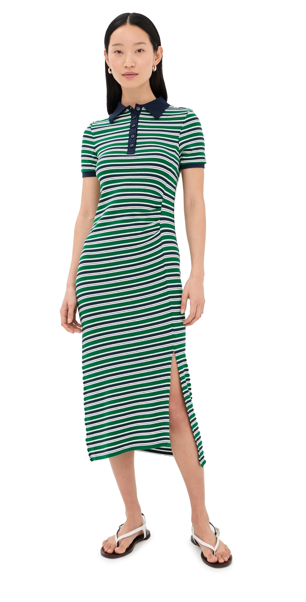 Shelby Knit Polo Midi Dress Kelly Green Stripe