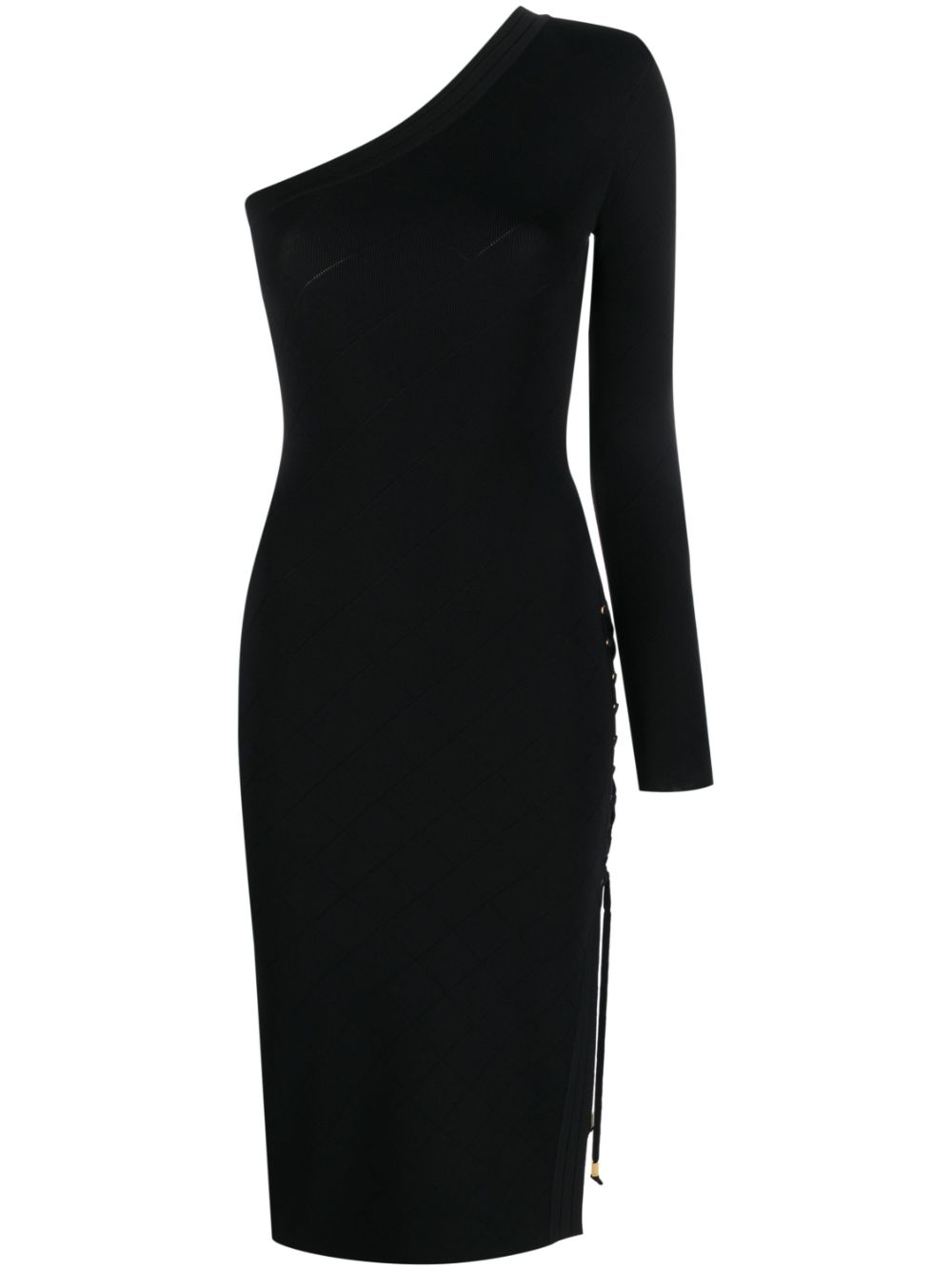 One-shoulder lace-up dress - Black