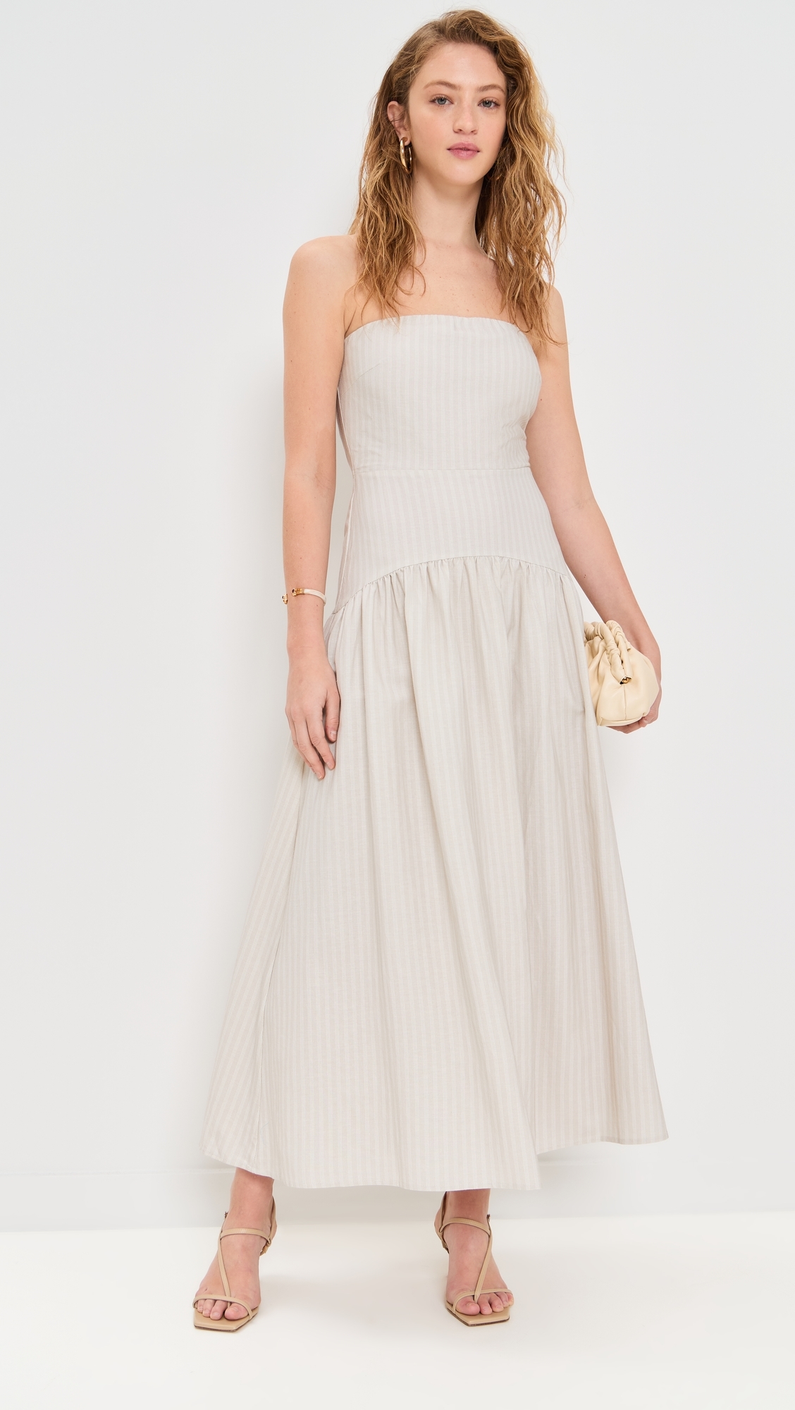 Heather Midi Dress Stone Pinstripe 