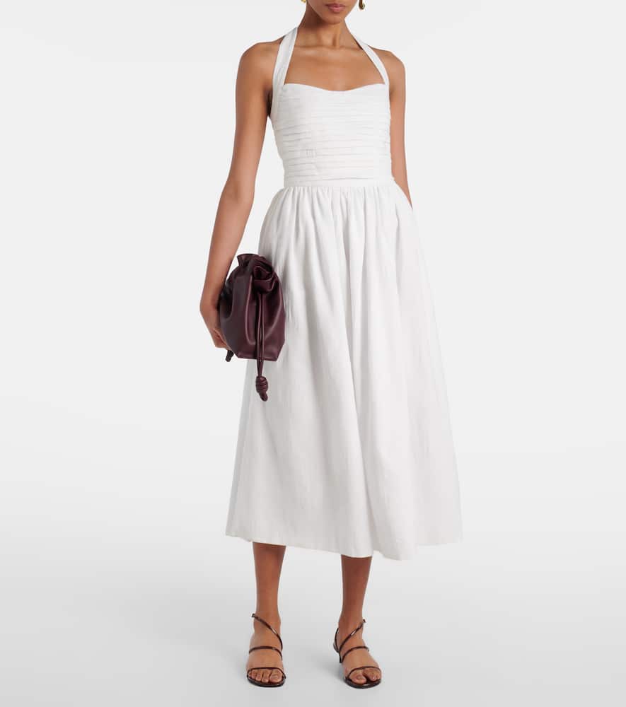 Leia ruched embroidered cotton midi dress