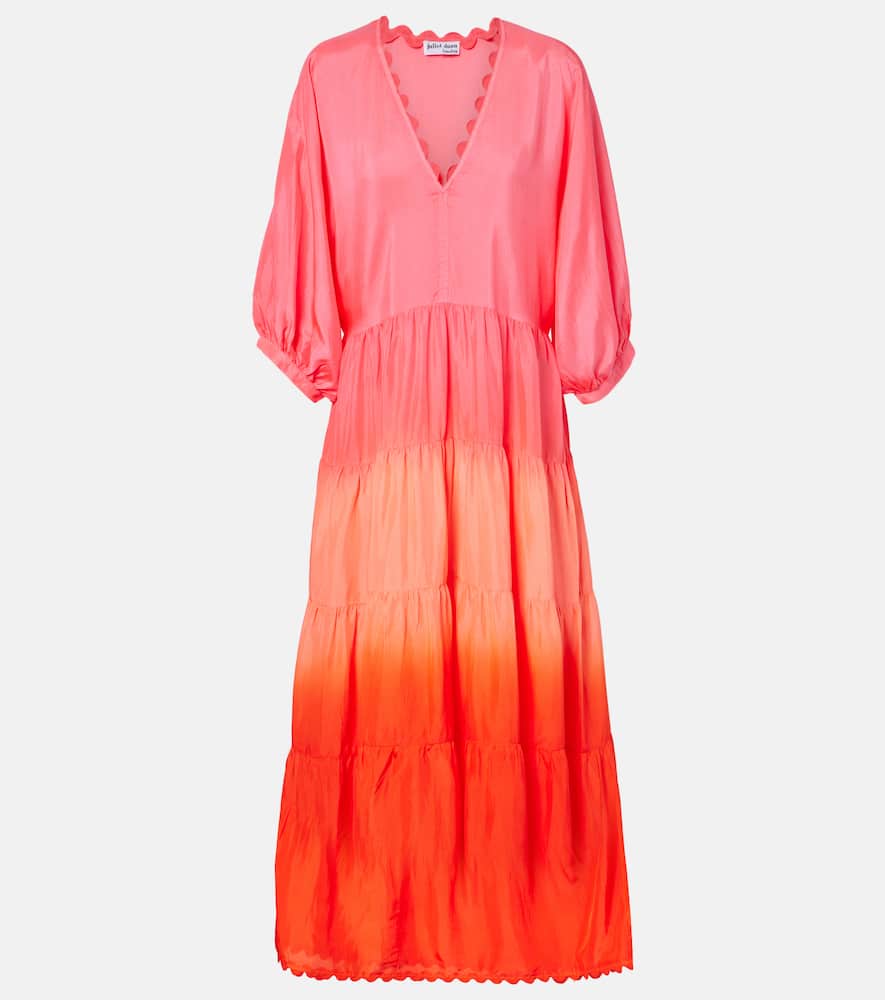 Scalloped tiered silk maxi dress