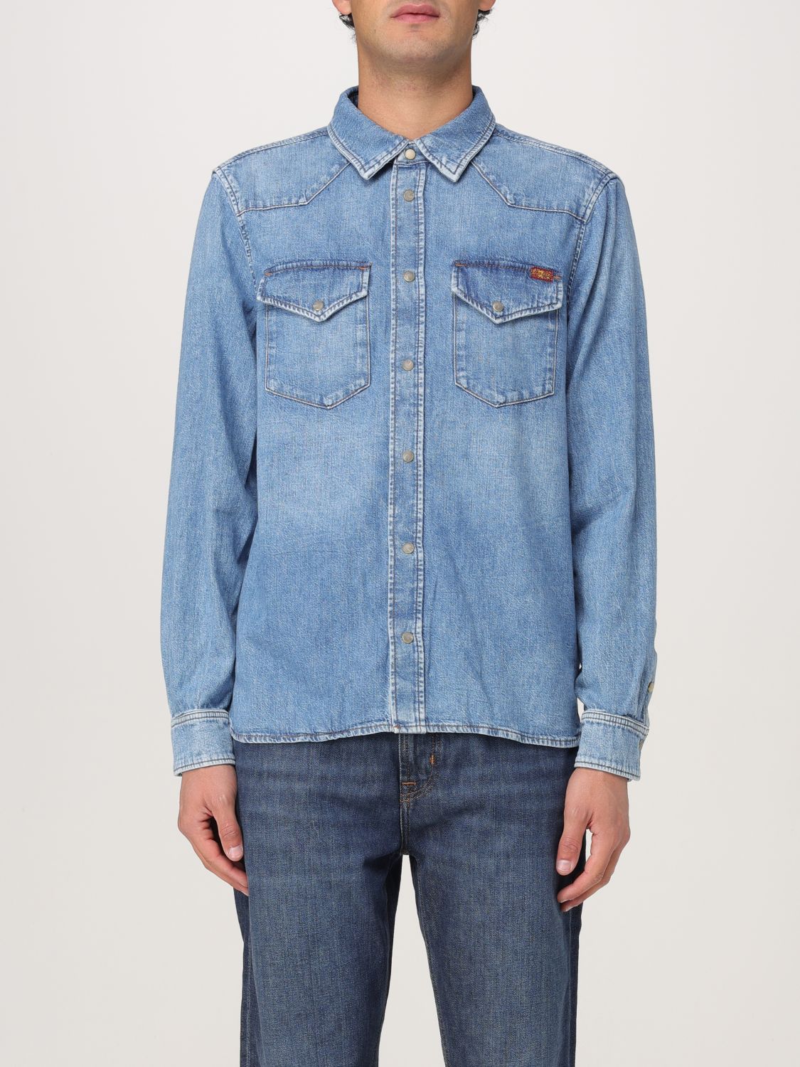 Flap-pocket denim shirt - Blue