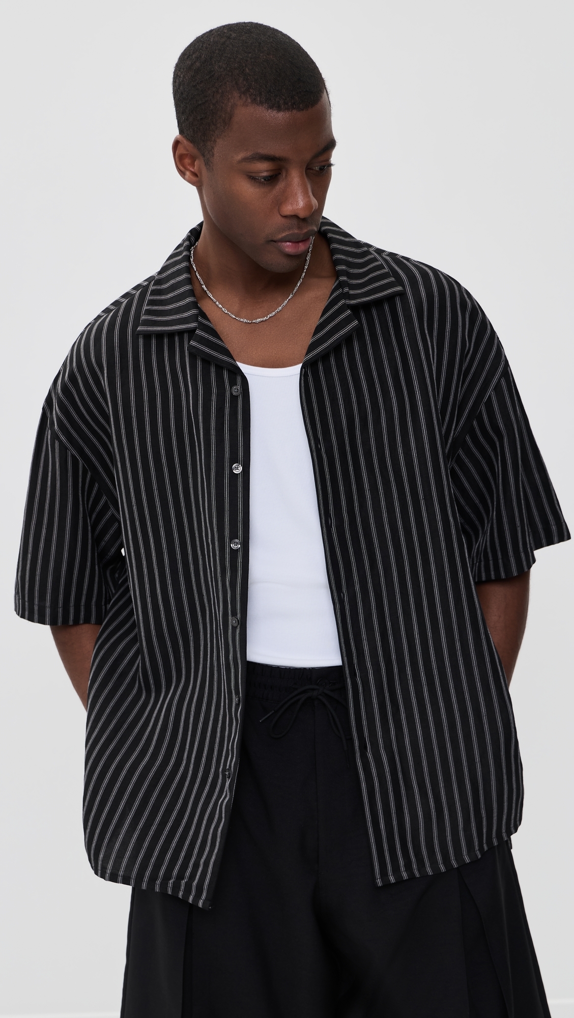 Camp Collar Shirt White/Black Stripe