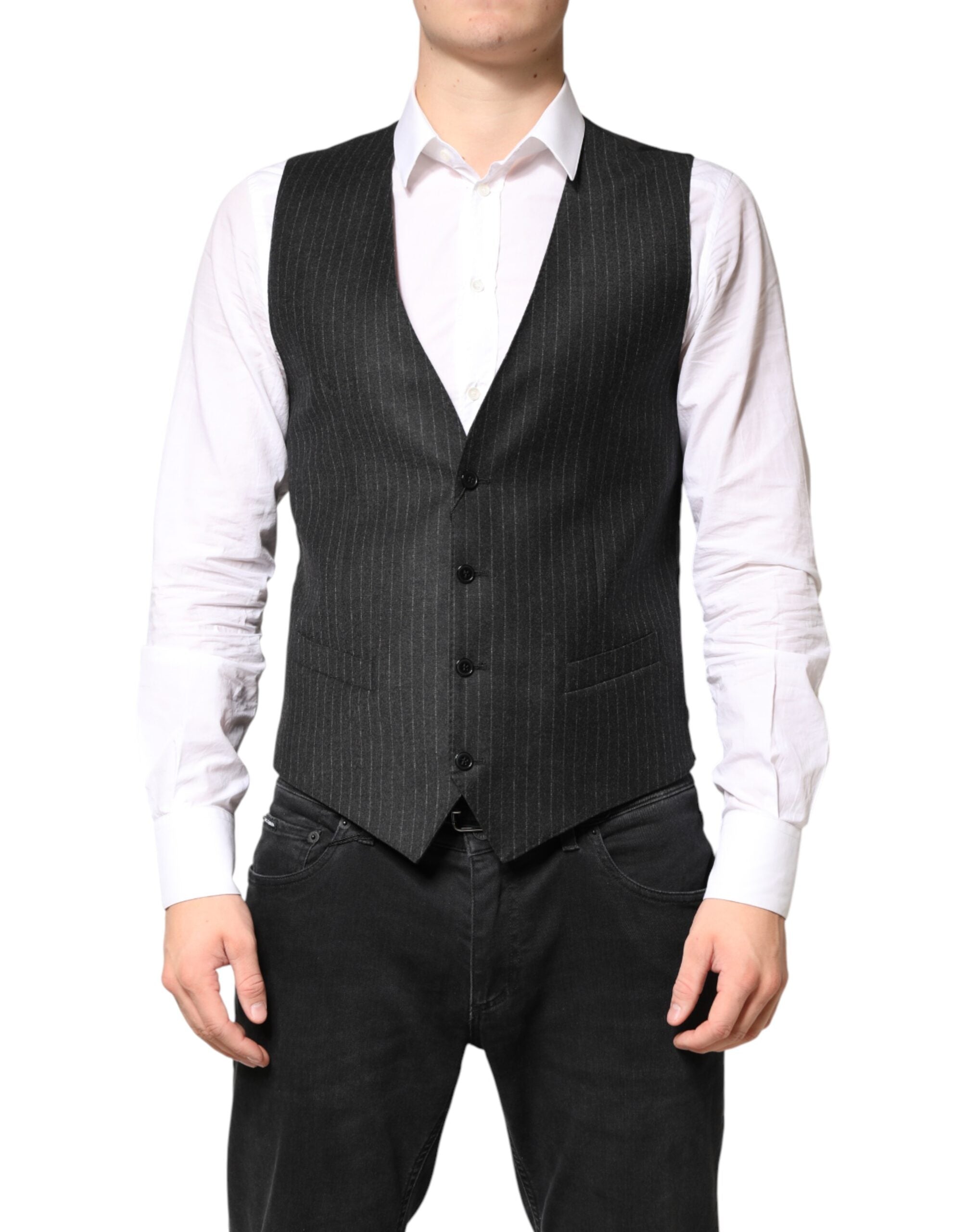 Striped Virgin Wool Vest — Black