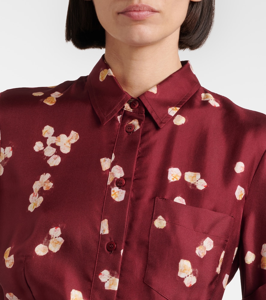 Printed belted silk shirt dress