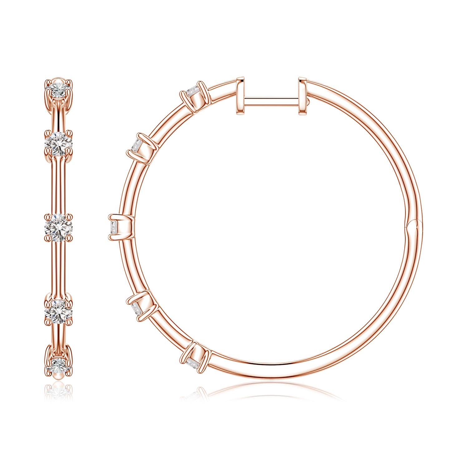 Angara 0.69 CTW Round Diamond Five-Stone Station Hoop Earrings in 18K Rose Gold