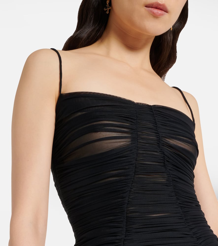 Sheer draped tulle midi dress