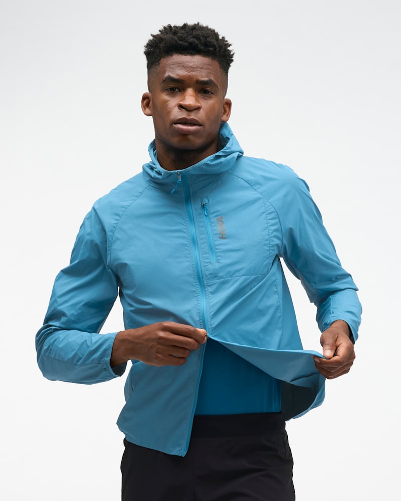 HOKA Men's SkyFlow Wind Jacket in Night Glow Blue