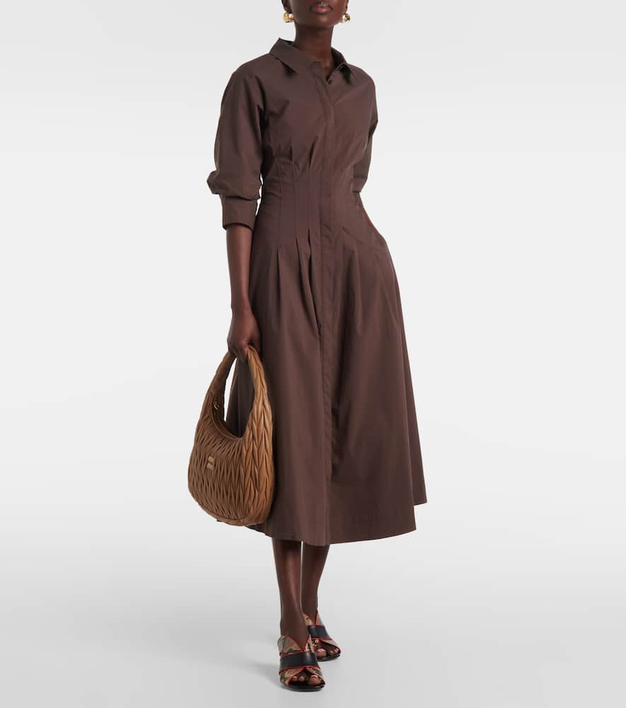 Pintuck cotton-blend midi dress