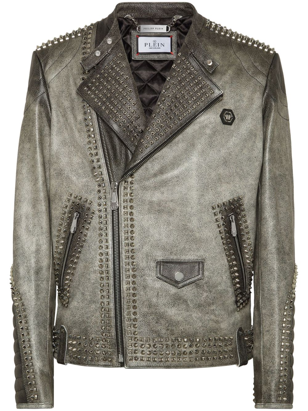 Leather biker jacket - Grey