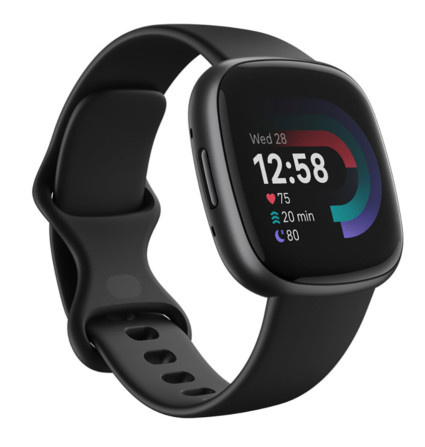 Versa 4 Graphite Aluminum Black Strap Fitness Smartwatch, 24mm