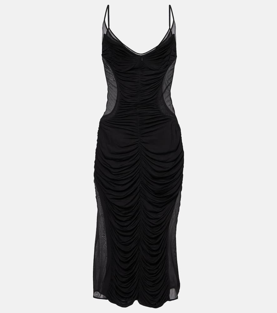 Ruched mesh midi dress