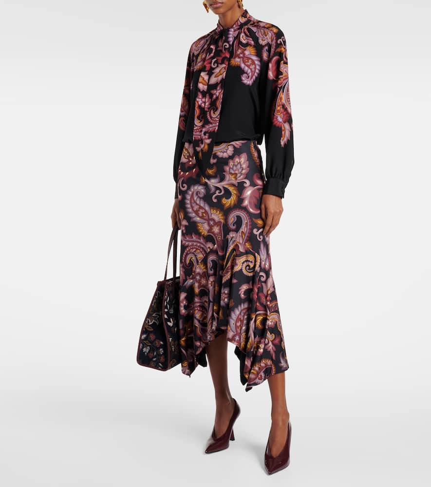 Paisley tie-neck silk blouse