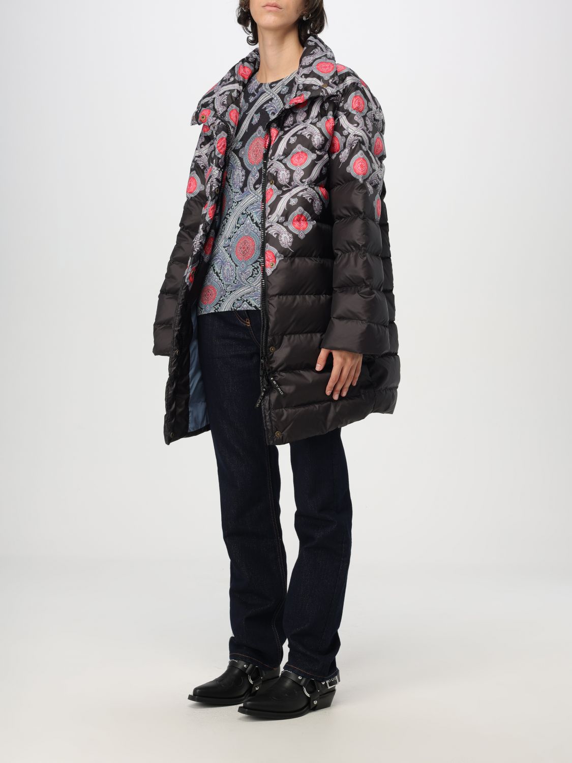 Printed down coat - Black