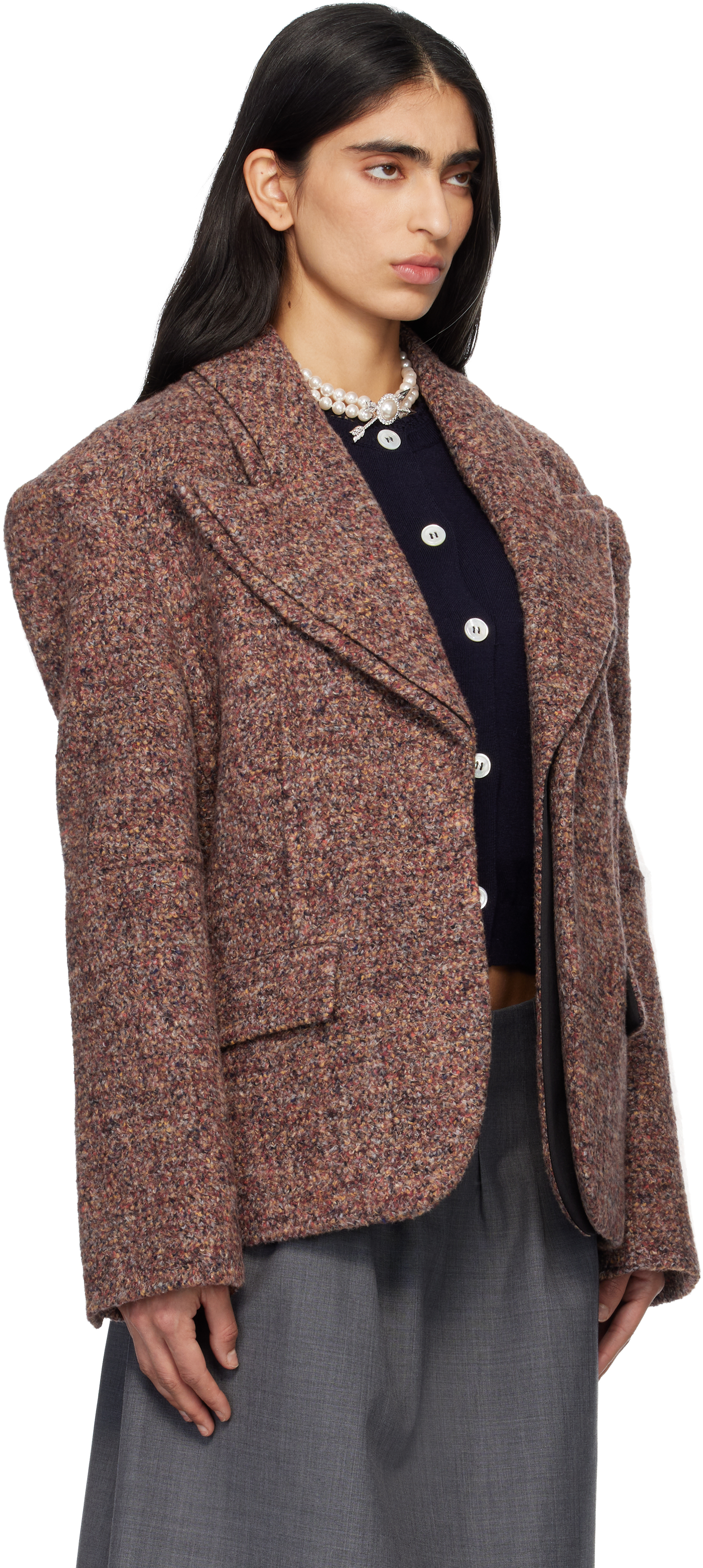 Multicolor Peak Lapel Oversized Blazer