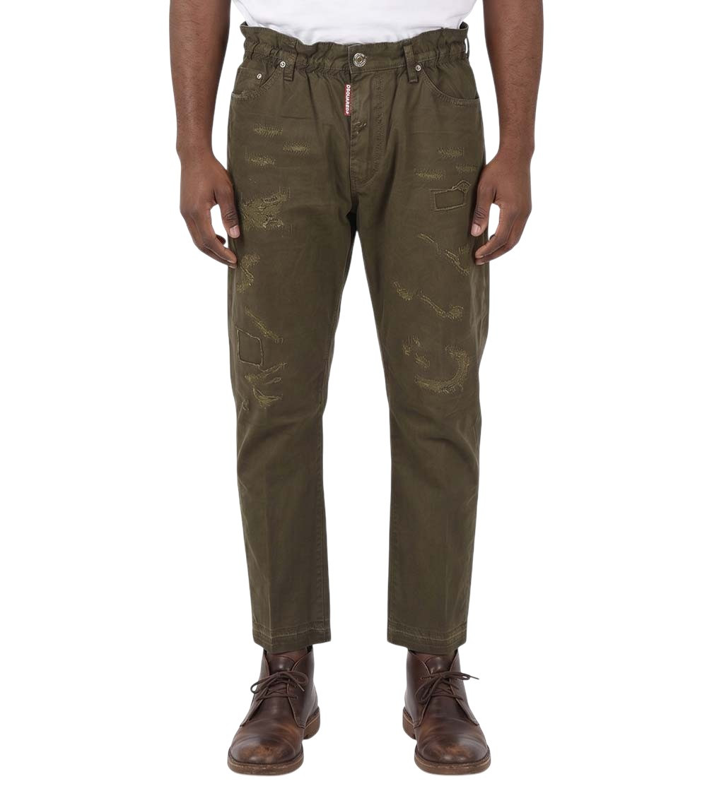 Dark Green Distressed Chinos