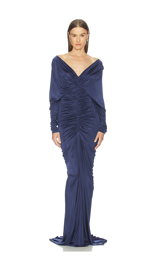 Atlein V Neck Ruched Gown in Navy. - 34/0 also /2, 38/4