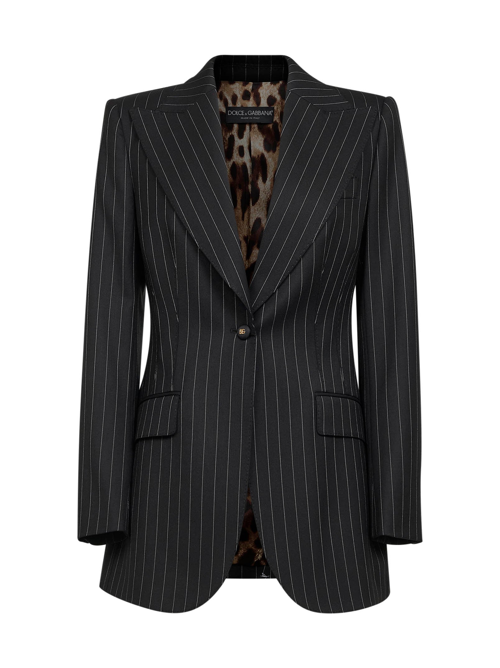 Pinstriped Virgin Wool Blazer — Black
