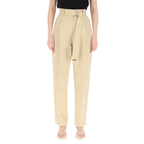 Belted straight-leg trousers - Neutrals