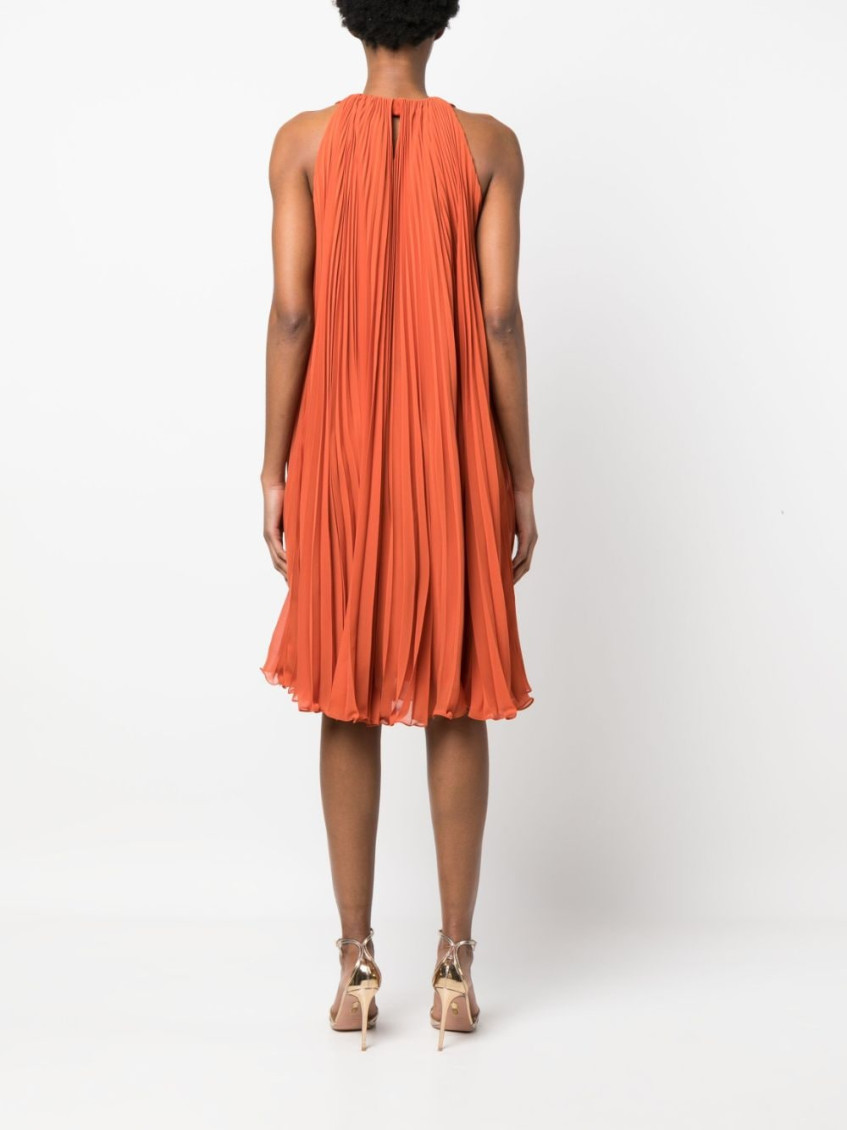 Red Pleaterd Midi Dress