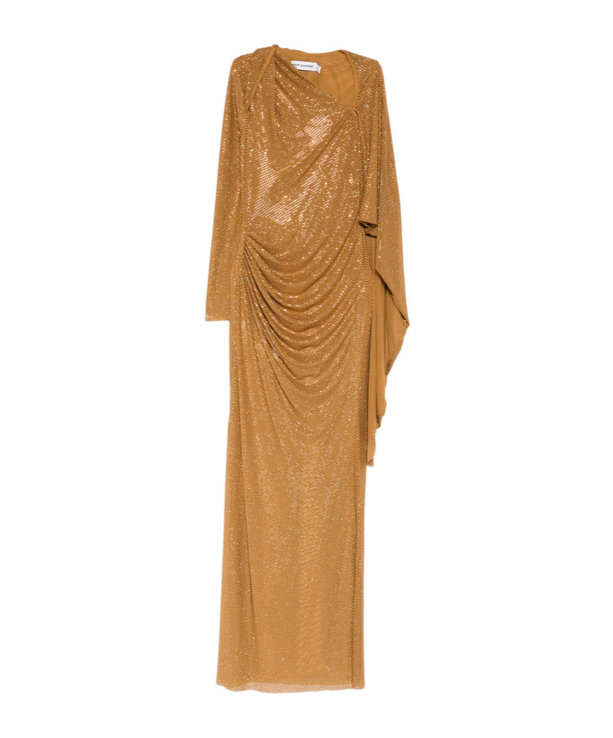Gold Rhinestone Drape Maxi Dress
