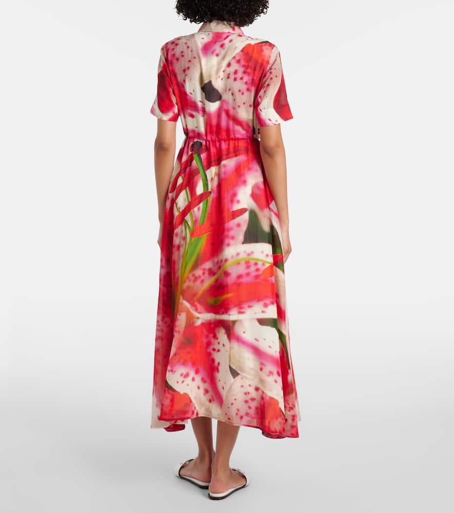 Printed silk and cotton shirt dress