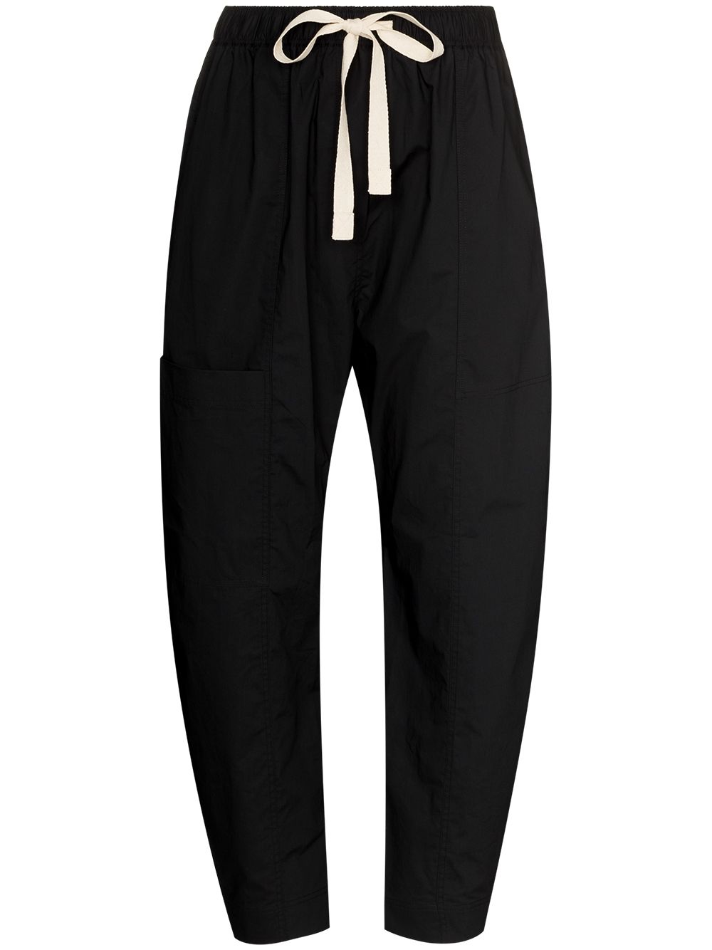 Drawstring cropped cotton trousers - Black