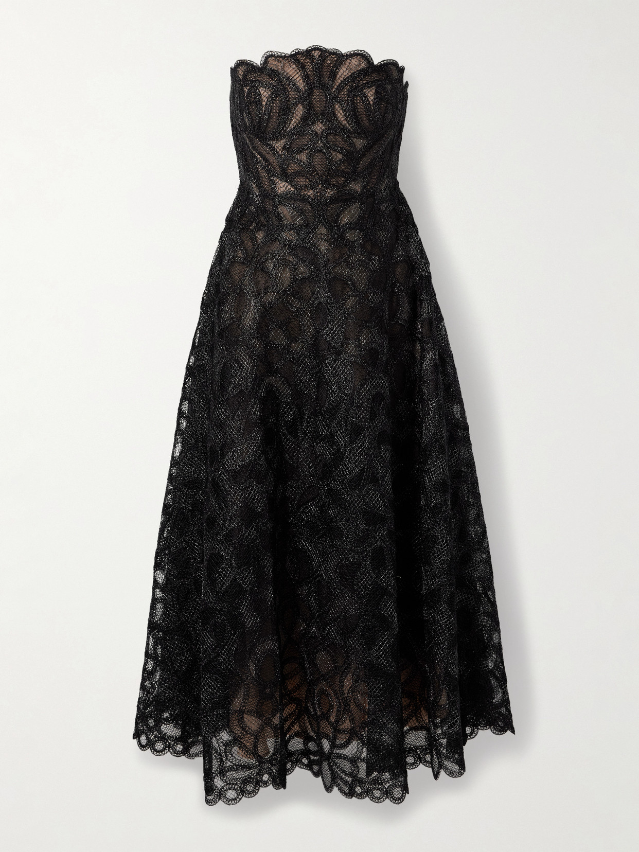 Elvina Strapless Metallic Guipure Lace Maxi Dress - Black