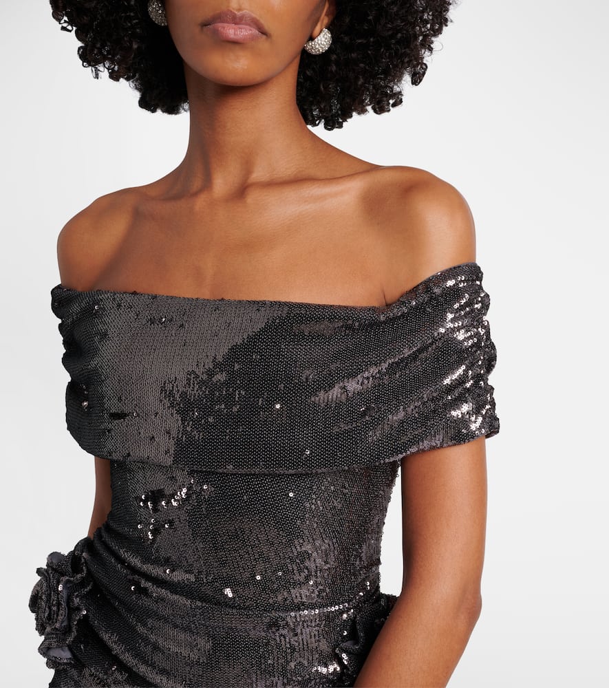 Embellished floral-appliqué gown