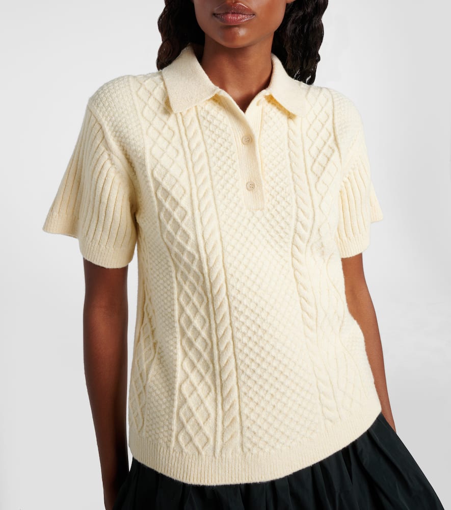 Cable-knit wool and cotton-blend polo shirt