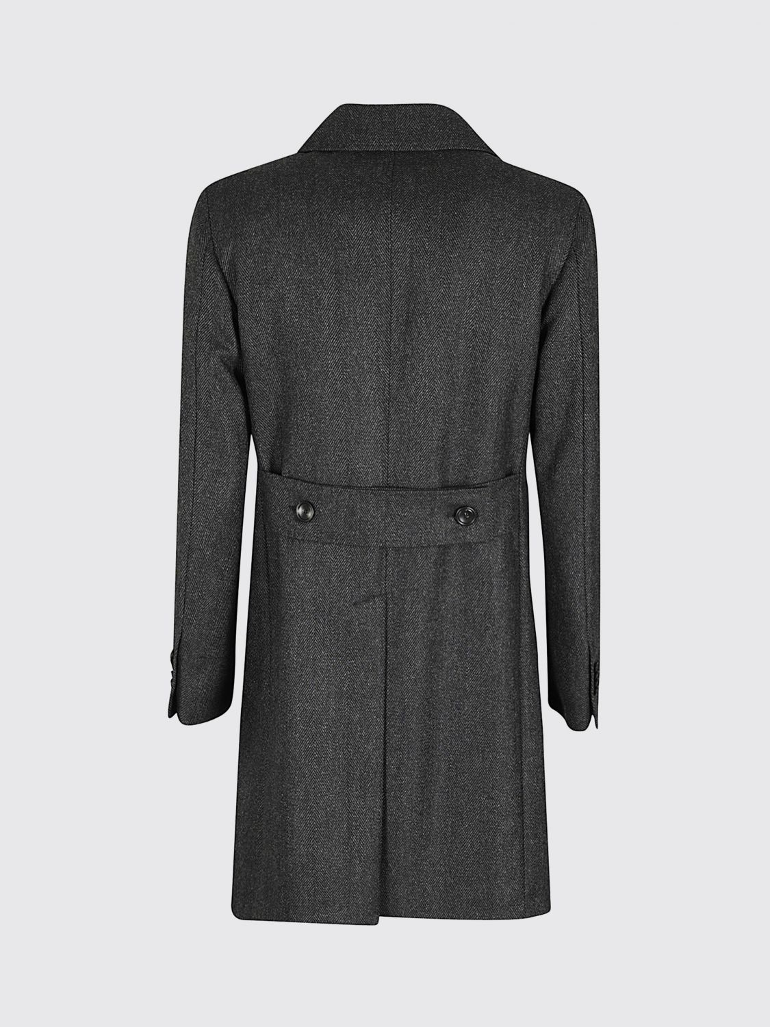 Herringbone-pattern double-breasted coat - Black