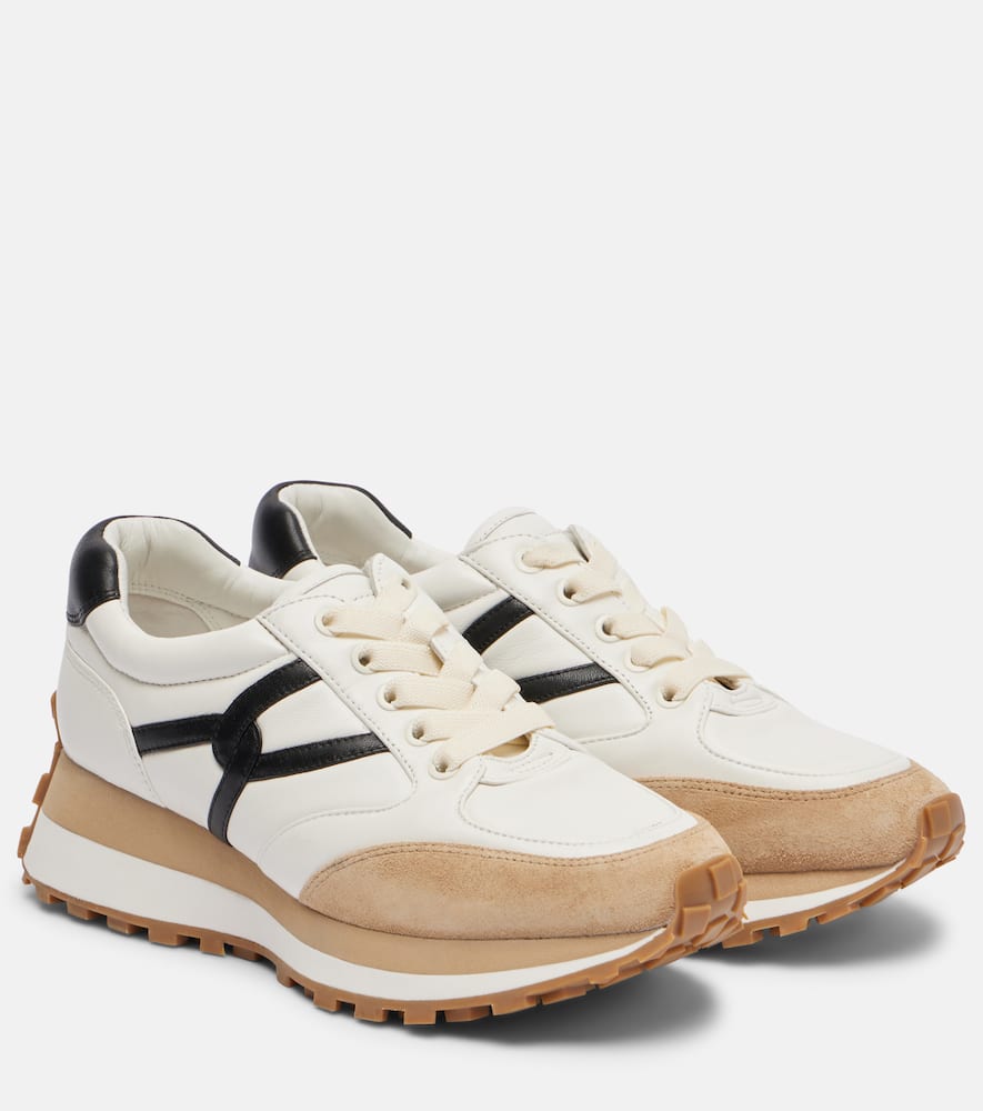 Valentina suede-trimmed leather sneakers