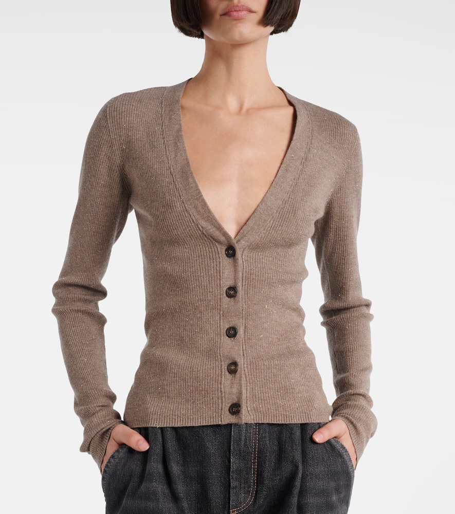 Ribbed-knit lamé cardigan