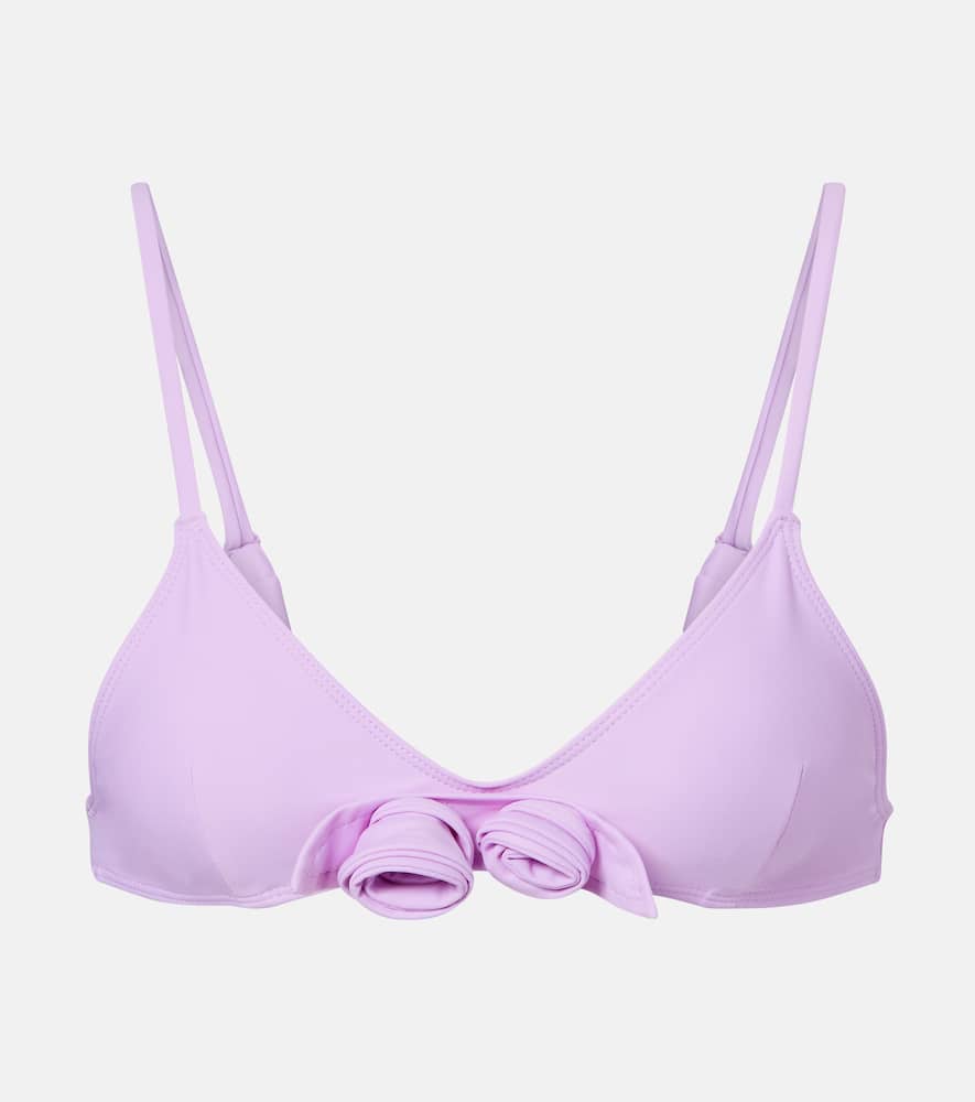 Flower floral-appliqué bikini top