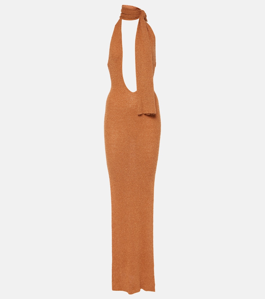 Aya Muse Alula belted lamé maxi dress