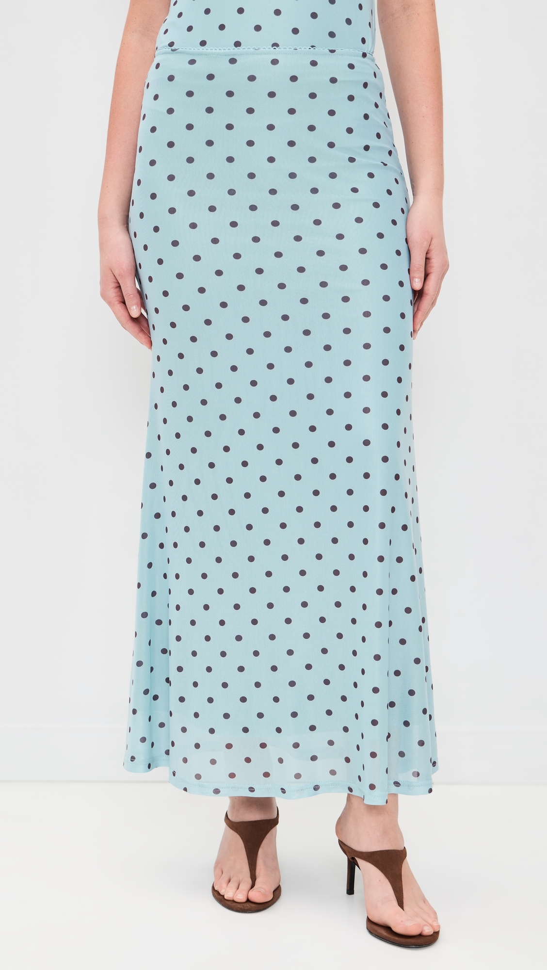 Polka Dot Mesh Maxi Skirt Blue/Brown